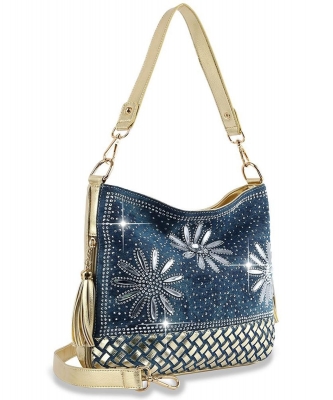 Daisy Rhinestone Hobo Handbag BAM-1977 BLUE